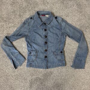 Levis Denim Jacket Womens Small Fitted Button Up Vintage Moto Utility Pockets